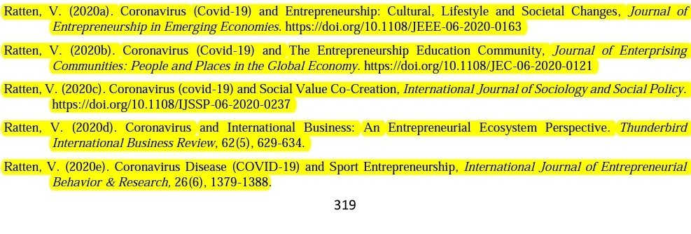 DrVanessaRatten's tweet photo. Good to see I have published the most studies on "COVID-19 and entrepreneurship" as stated in this article.
Ratten, 2020 a,b,c,d,e

https://t.co/N4EiNmtv6W 

https://t.co/KNESGROXGY 

 https://t.co/7hNisXN91h 

https://t.co/8co74wpz30

https://t.co/SuH61h9M6C https://t.co/jSXMRrGlSF