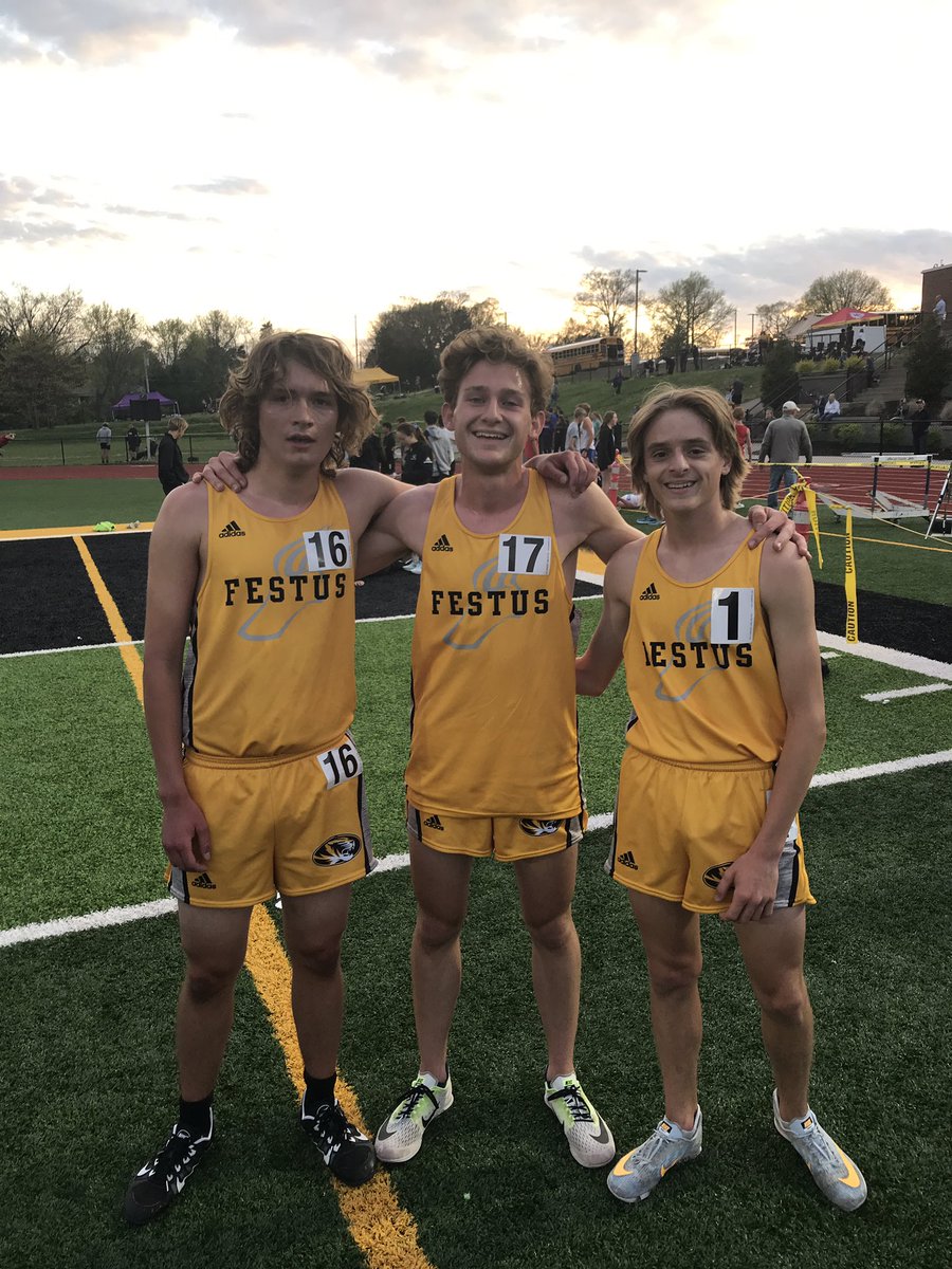 FHSMensTrack's tweet photo. Tiger Town Invitational - Nathan Wolk sets a big PR in the 3200M (9:52.55) while winning the event Tuesday night! Peyton Willis and Josh Thornborrow finished 5th and 7th. @FESTUSAthletics https://t.co/nfNTQv27Mz