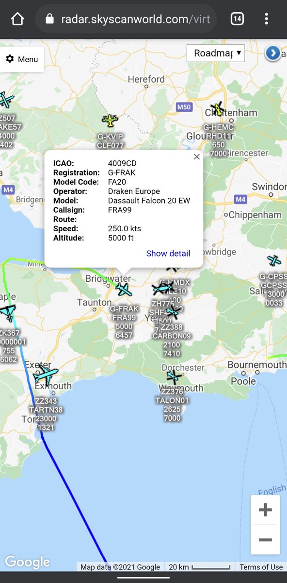 scan_sky's tweet photo. Practice QRA Completed -

@draken_europe - Dassault Falcon 20EW - G-FRAK - FRA99

Routing Back To @BOHAirport After Being "Intercepted"

#RAF - Eurofighter Typhoon FGR4 - #ZK367

Staying In The South West For A Time. https://t.co/DantC5Awm6