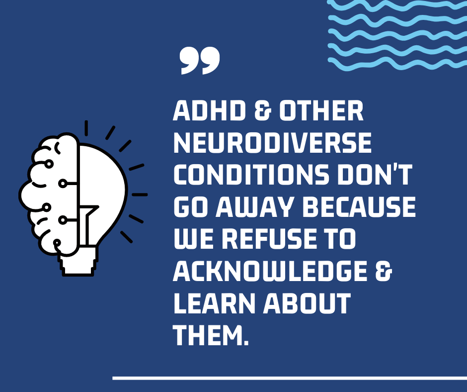 ActionAdhd's tweet photo. ADHD &amp; other neurodiversities don't go away b/c we refuse to acknowledge or learn about them. It just makes things tougher for everyone.The more we learn, the better we can all be at supporting people in their neurodiversities. That includes our friends, family &amp; colleagues. https://t.co/KRGWuYDLsa