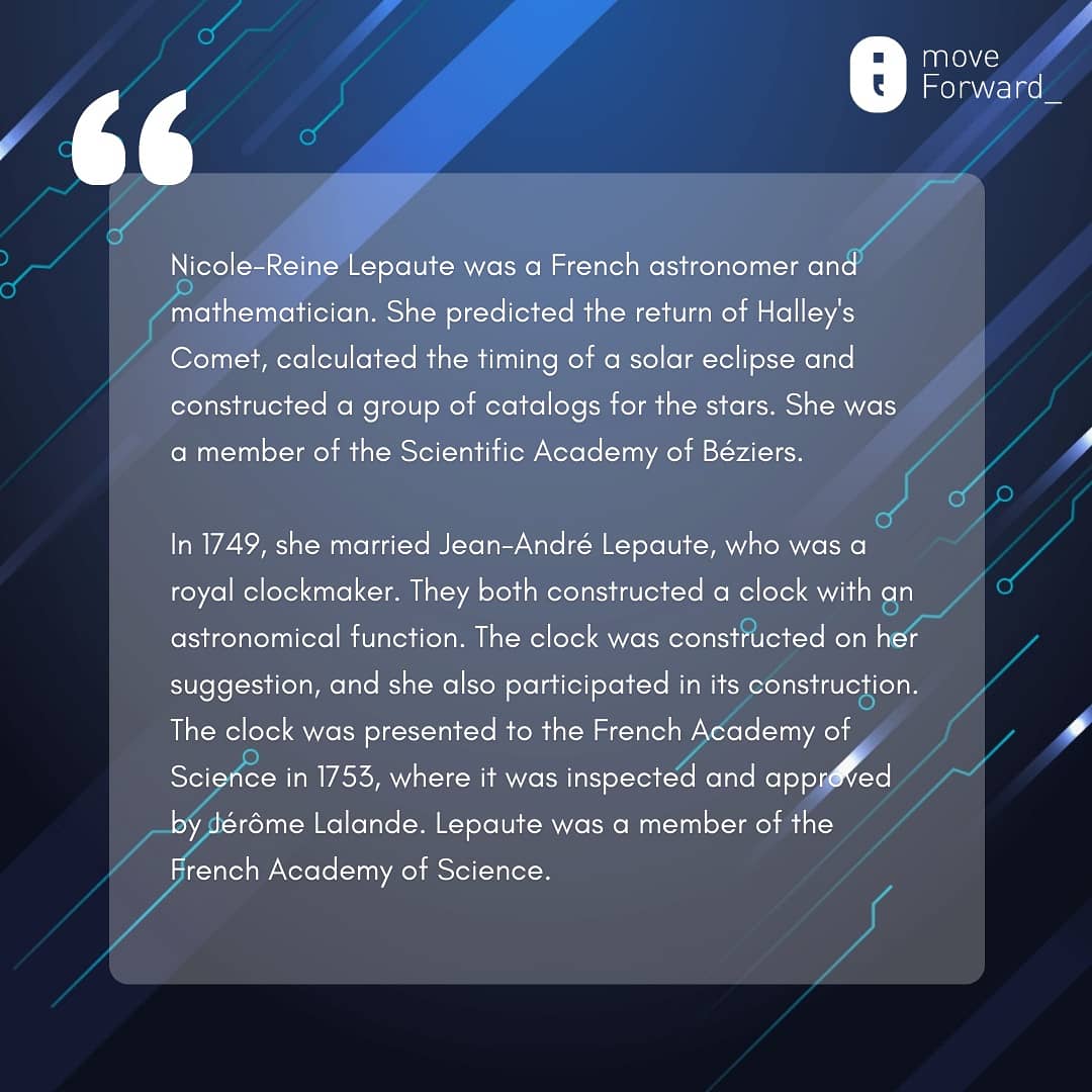 moveForward_100's tweet photo. Computer programming is a field dominated by men, right? On Women's Wednesday we highlight women who made significant contributions to the field – and indeed helped change the world 👩💻
#womenswednesday #womencoding #codingwomen #coding #code #moveforward100 #nicolereinelepaute https://t.co/Sq45303lQo