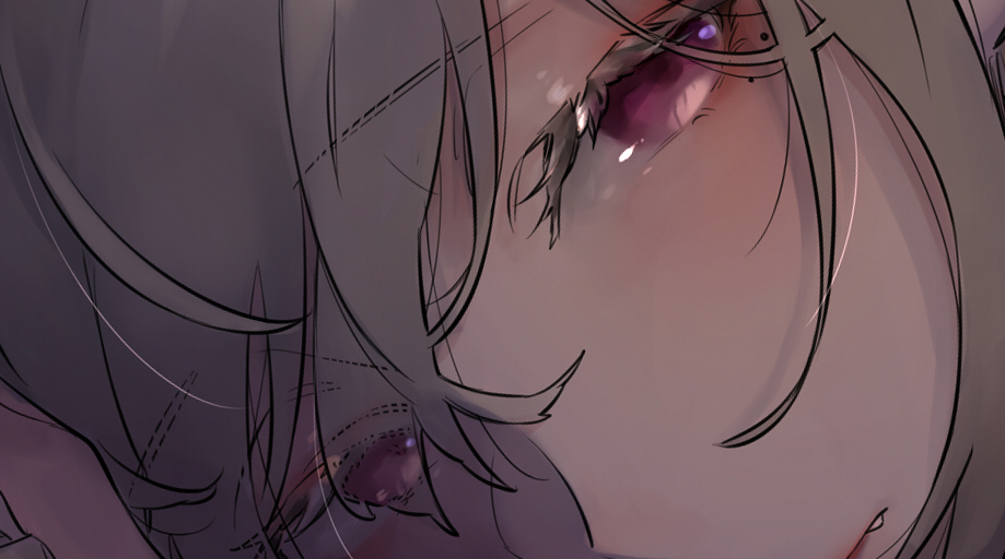 solo close-up 1girl purple eyes looking at viewer eye focus grey hair  illustration images