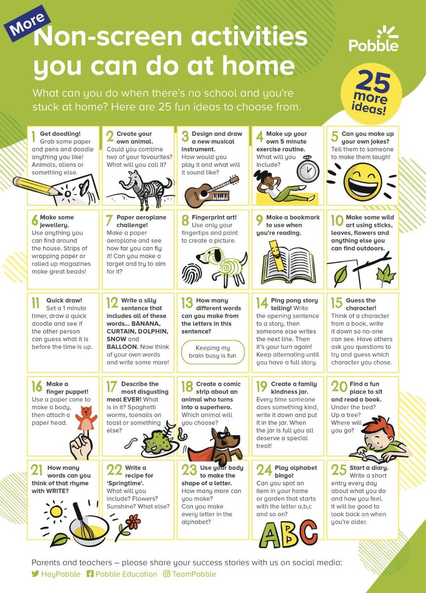 mrskellyLKDSB's tweet image. Need a break from the screen?? Unplug and check out these fun activities you can do!✨🤔🧠 #UnpluggedFun #LetsGetCreative