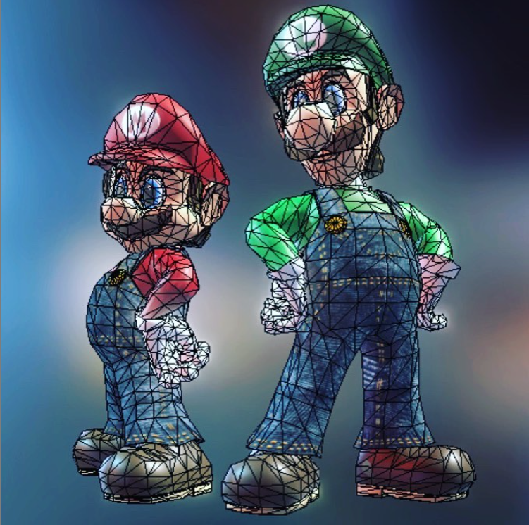 Jan3d's tweet photo. Wireframe Bros. #Mario #GreenMario ... #Luigi https://t.co/YgvrLXOnVr