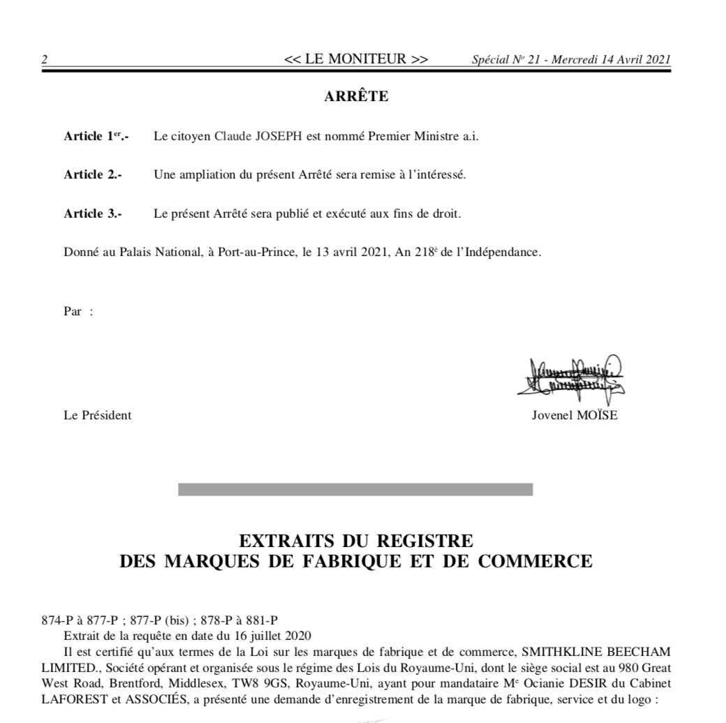Suite à la démission du Premier Ministre #JosephJouthe le citoyen #ClaudeJoseph est nommé Premier Ministre a.i. de la république d’#Haïti