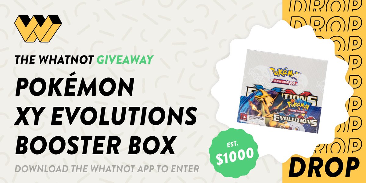 smcsnow's tweet image. You can win a #Pokemon XY Evolutions Booster Box by entering the weekly Drop on the Whatnot app! Drop closes 05/01 at 2pm PT. whatnot.app.link/evolutions

Make sure to follow @realWhatnot for more Drops! #whatnot #giveaway #pokemoncards #charizard