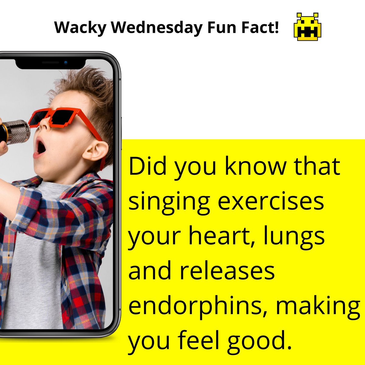 Wack Wednesday fun fact: Did you know that singing exercises your heart, lungs and releases endorphins, making you feel good? 

#bytesizebuddies #bytesizedigital #builtbybytesize #webdesign #websitedesign #webdesigner #webdevelper #webdevelopment #website #wordpress