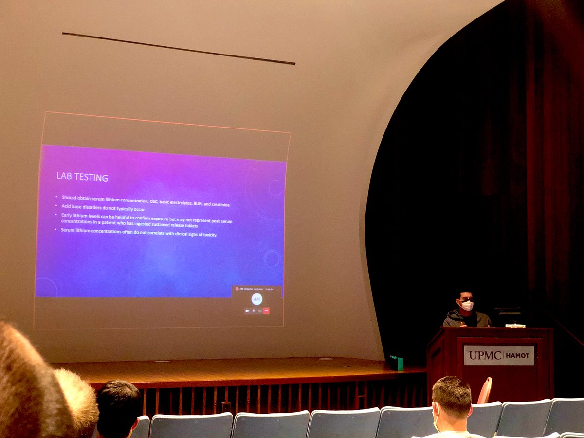It’s #didacticwednesday at #hamotemres and we’re learning about Lithium toxicity from PGY1 Dr. Knoll.Remember to consider it in your differential and levels don’t alway coordinate with toxicity! #itmatterswhereyoutrain #emra #emresidents
