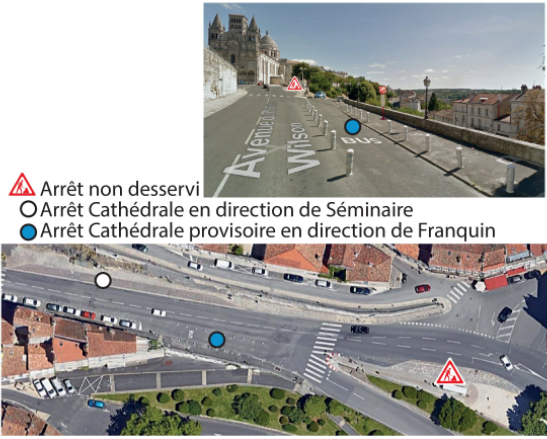 TransCharente's tweet photo. || Travaux à l'arrêt Cathédrale ||
#mobiusA #mobiusB #mobius1 #mobius3 #mobius5 #mobius7 Du jeudi 15/04 à 8h et jusqu'à nouvel ordre :

- L'arrêt "Cathédrale" ne sera pas desservi en direction de Franquin uniquement.

- Reportez vous à l'arrêt provisoire situé 200m plus bas. https://t.co/HBf5RaDDEf