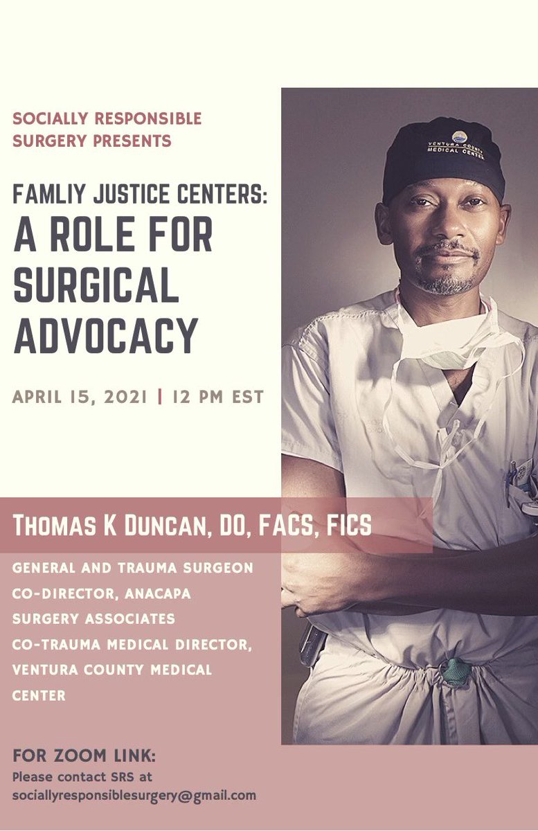 Socially Responsible Surgery (@surgicalequity) on Twitter photo Reminder! 💡
We’re excited and honored to be hosting Dr. Thomas Duncan <a href="/theduncmaster/">Thomas K. Duncan</a> tomorrow (4/15) at noon to learn more about Family Justice Centers and Surgical Advocacy. Email us (sociallyresponsiblesurgery@gmail.com) or DM us for the link! Reminder! 💡
We’re excited and honored to be hosting Dr. Thomas Duncan <a href="/theduncmaster/">Thomas K. Duncan</a> tomorrow (4/15) at noon to learn more about Family Justice Centers and Surgical Advocacy. Email us (sociallyresponsiblesurgery@gmail.com) or DM us for the link!
