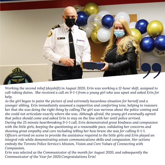 comm911tps's tweet photo. Communications Operator Erin, selected as the Toronto Police Services Communicator of the Year for 2020 
#communicatoroftheyear @jamesramertps @DeputyPeterYuen @TorontoPolice @TPS_911ENP @ https://t.co/ayuG6iZwPU