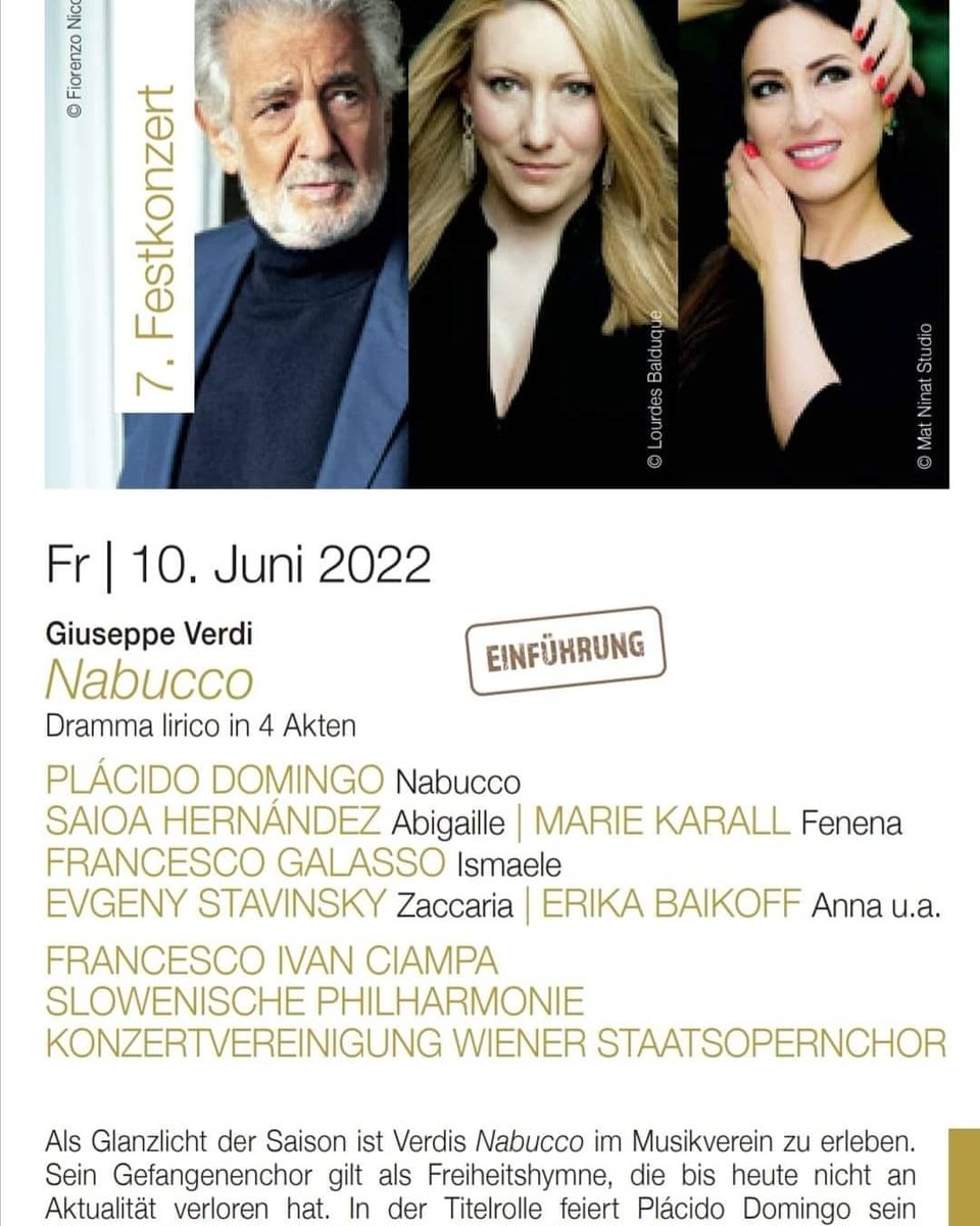 #GreatNews <a href="/PlacidoDomingo/">Placido Domingo</a>, #SaioaHernández @MarieKarall
#FranscoPioGalasso  will be performing #Nabucco at the <a href="/MusikvereinGraz/">Musikverein Graz</a> on June 10, 2022
<a href="/FrancescoIvan/">FrancescoIvanCiampa</a> in the pit