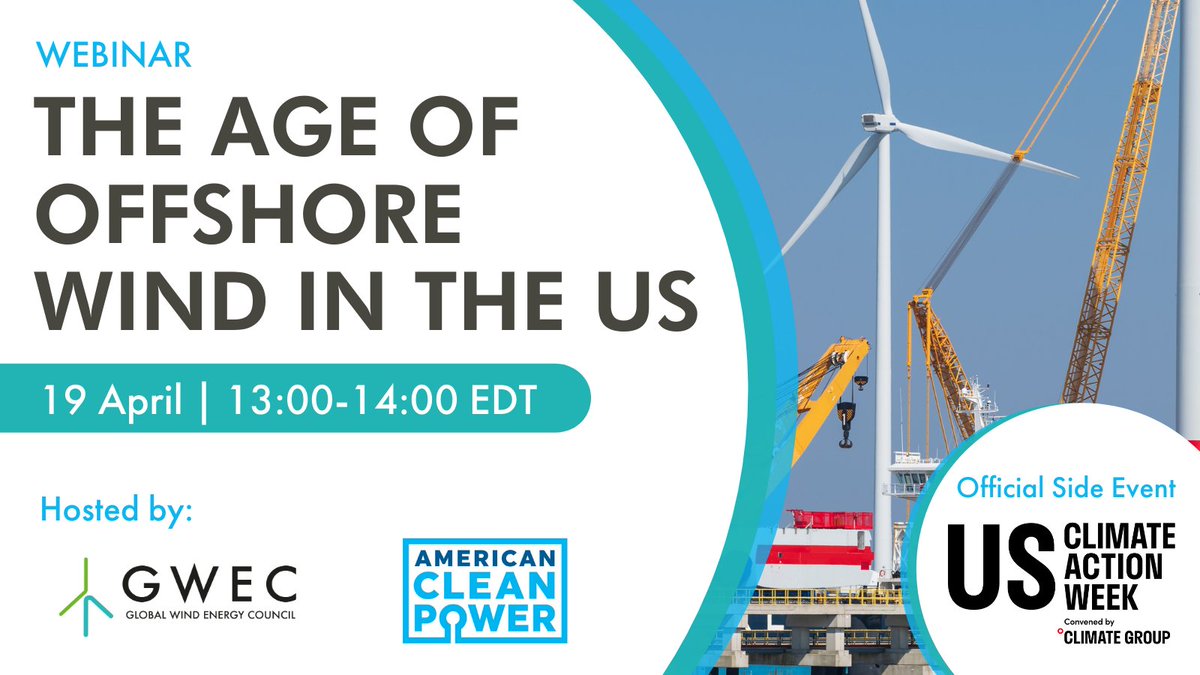 GWECGlobalWind's tweet photo. With an #offshorewind target of 30GW in the US by 2030, it will play an important role in driving the country's road to #netzero & a #greenrecovery. Join us to discuss "The Age of Offshore Wind in the #US", part of @ClimateGroup's #USClimateWeek.
More👉 https://t.co/ulXZBn0TAl https://t.co/GdCCxtvHgP