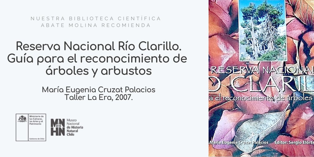 📚Nuestra Biblioteca Científica recomienda esta semana el Libro “Reserva Nacional Río Clarillo. Guía para el reconocimiento de árboles y arbustos” de la autora María Eugenia Cruzat Palacios.
Acá la Guía del visitante de esta reserva de <a href="/conaf_minagri/">CONAF - Corporación Nacional Forestal</a> 👉🏻 bit.ly/3tiYIme