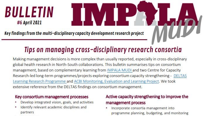 The latest IMPALA MUDI bulletin presents top tips on managing cross-disciplinary research consortia <a href="/YanDing9/">Yan Ding</a> <a href="/IMPALA_NIHR/">IMPALA</a> <a href="/NIHRglobal/">NIHR Global Health</a> <a href="/LSTMnews/">LSTM</a> 
bit.ly/32hJhyA