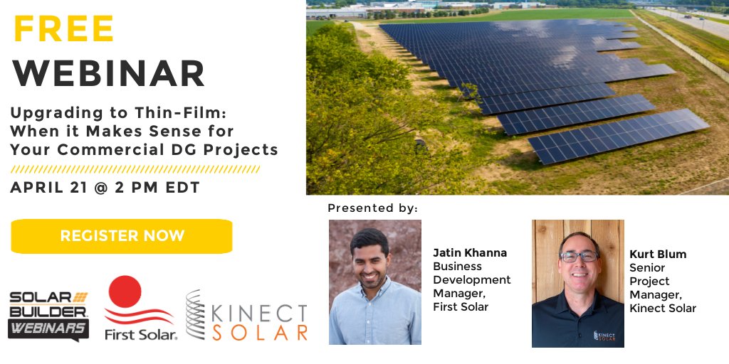First Solar (@firstsolar) on Twitter photo Don't miss out on our webinar with <a href="/KinectSolar/">𝐊𝐈𝐍𝐄𝐂𝐓 𝐒𝐎𝐋𝐀𝐑</a> and <a href="/Solar_Builder/">Solar Builder</a>! We will be diving into how our <a href="/FirstSolar/">First Solar</a> thin film technology makes sense for your commercial #distributedgeneration projects. Register today! bit.ly/3sraKcB Don't miss out on our webinar with <a href="/KinectSolar/">𝐊𝐈𝐍𝐄𝐂𝐓 𝐒𝐎𝐋𝐀𝐑</a> and <a href="/Solar_Builder/">Solar Builder</a>! We will be diving into how our <a href="/FirstSolar/">First Solar</a> thin film technology makes sense for your commercial #distributedgeneration projects. Register today! bit.ly/3sraKcB