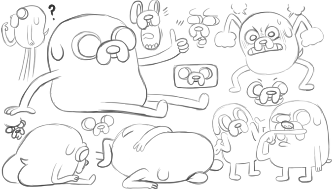 Here's a bunch of Jake sketches I did yesterday when the internet was out. 