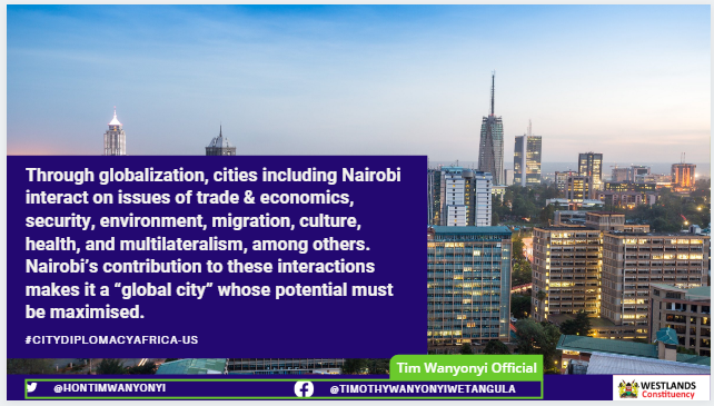 1/ Today I had the pleasure of speaking at an event, focusing on the international dimensions of African and American cities. As a firm believer in the potential of Nairobi City, I'm happy to leverage Nairobi in my presentation as the focus example of Africa-US Cities relations.