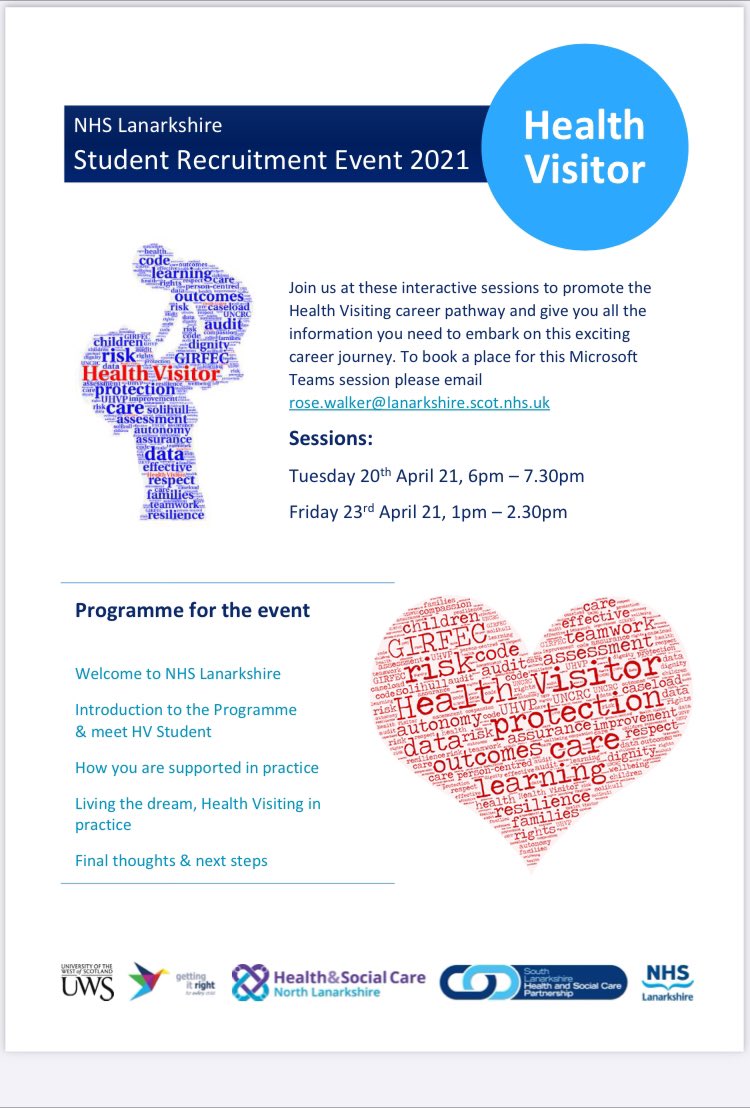 Lynsey Sutherland (@snlynsey) on Twitter photo Exiting times ahead! <a href="/NHSLanarkshire/">NHS Lanarkshire</a> and with colleagues from <a href="/UniWestScotland/">UWS</a> we are holding virtual information sessions next week for our upcoming health visitor recruitment. Details enclosed looking forward to seeing you all @joannejenkins_ <a href="/moragdixon/">morag anderson</a> @pdc_maggie Exiting times ahead! <a href="/NHSLanarkshire/">NHS Lanarkshire</a> and with colleagues from <a href="/UniWestScotland/">UWS</a> we are holding virtual information sessions next week for our upcoming health visitor recruitment. Details enclosed looking forward to seeing you all @joannejenkins_ <a href="/moragdixon/">morag anderson</a> @pdc_maggie