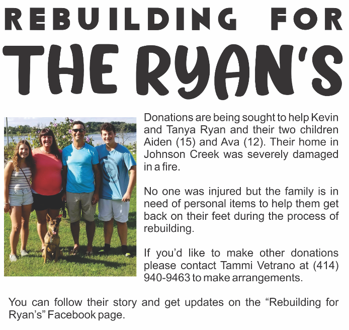BadgerBank's tweet photo. If you are looking to make a donation to the Ryan family, you can do so at any Badger Bank location.  Cash and checks made out to Tammi Vetrano will be accepted and deposited into the Rebuilding for the Ryan's account.

#workingtogetherachievingsuccess
#communitybanking https://t.co/19CCltuOlD