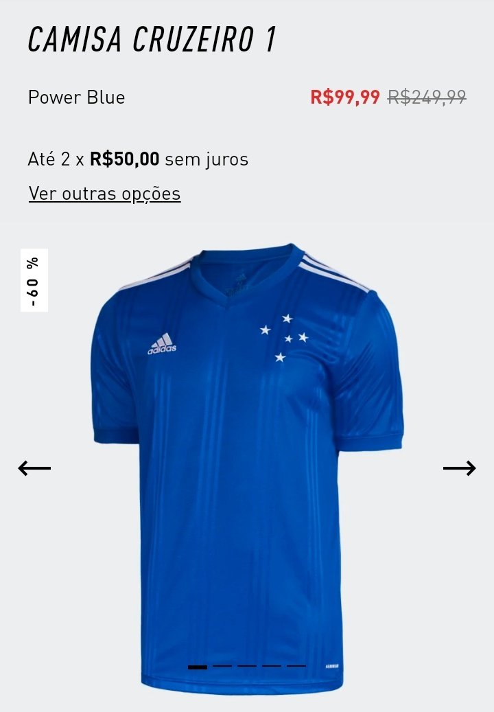 CruzeiroInDicas's tweet photo. PROMOÇÃO na ADIDAS 

Feminina 
Cruzeiro I (PP, P, M e G) 
https://t.co/SdJgw1ia3g
 
Cruzeiro II (P, M e G) 
https://t.co/DnxERaqIRT

Masculina 
Cruzeiro I (P, M, G e GG) 
https://t.co/HA0Jth0VOj

Cruzeiro II (P, M, G, GG e 2GG) 
https://t.co/XA8Eg8IIm6

R$99,99 https://t.co/TH5cwLoSVY