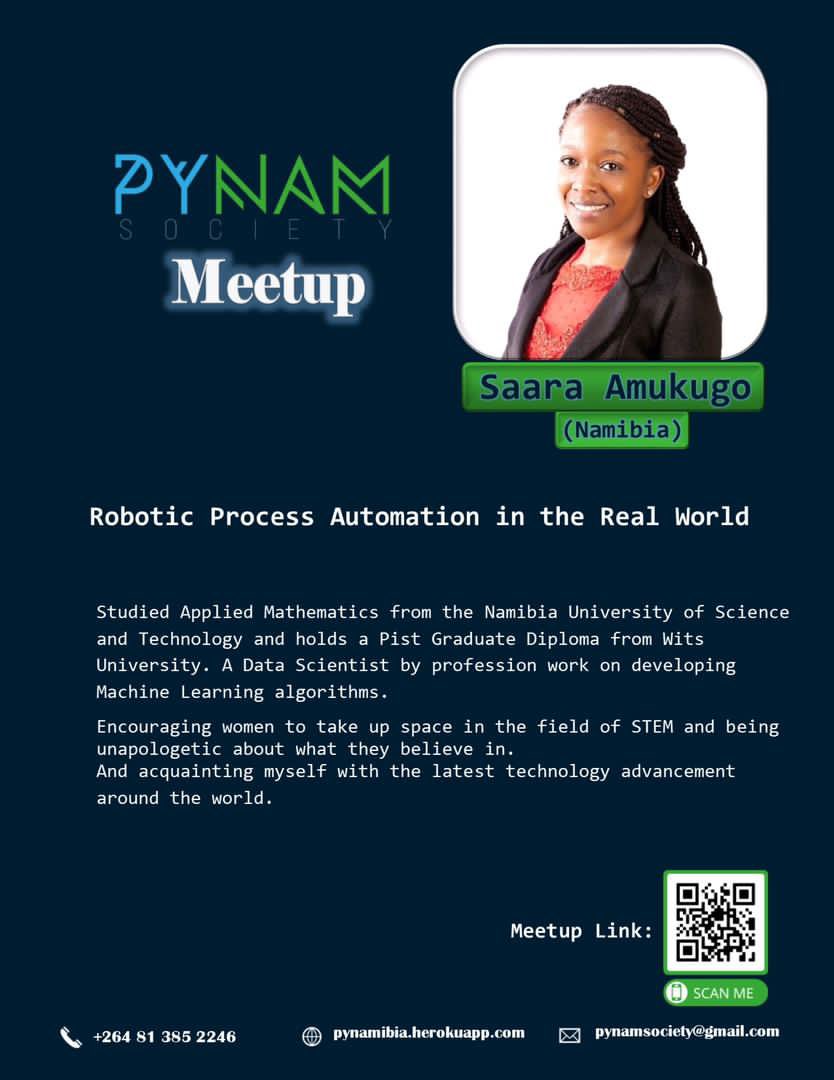 JustShingapi's tweet photo. Are you interested in #Python the Programing language? The @PythonNamibia society is having a **Free** online meetUp. In the pictures are the speakers. Scan the QR code for the MeetUp link. @JessicaUpani @muheuenga @AfriPy @ThePSF @AniciaP 

https://t.co/NxS1hoYY4V https://t.co/JRw3GRKU8T