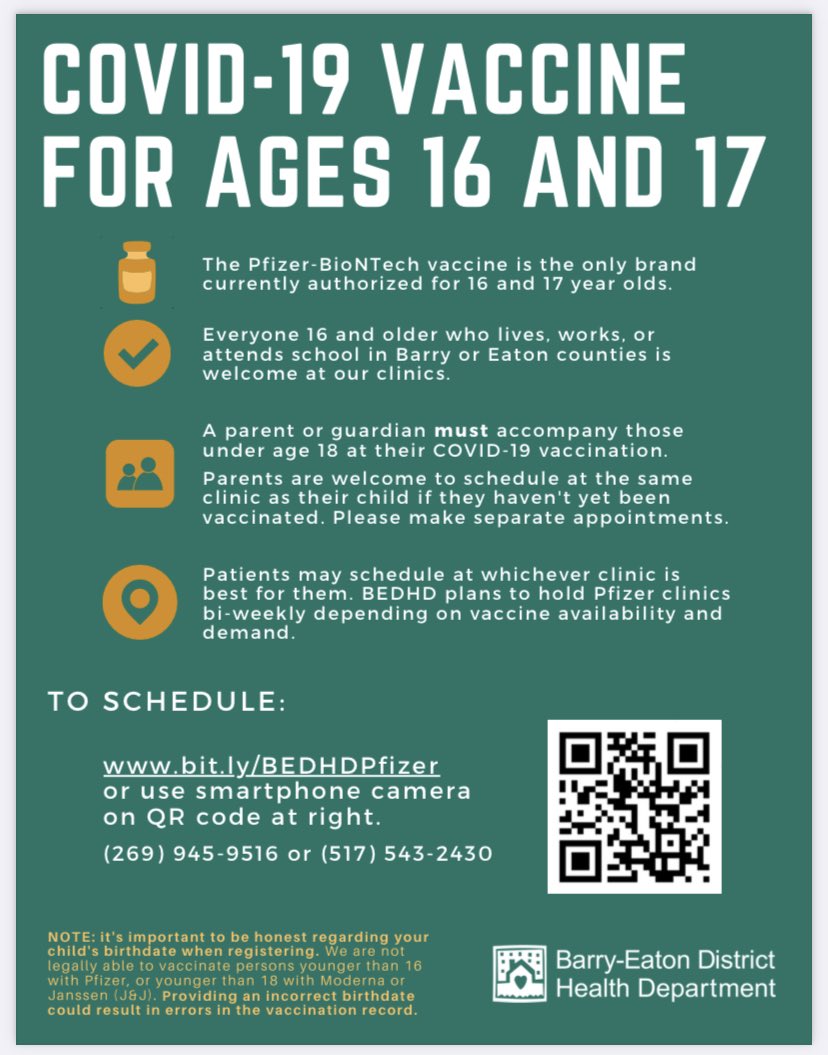 WavoDirectorTL's tweet photo. 16 and 17 year old students: see link and QR code to schedule your vaccine with your parent! https://t.co/BKvPIwlu1V