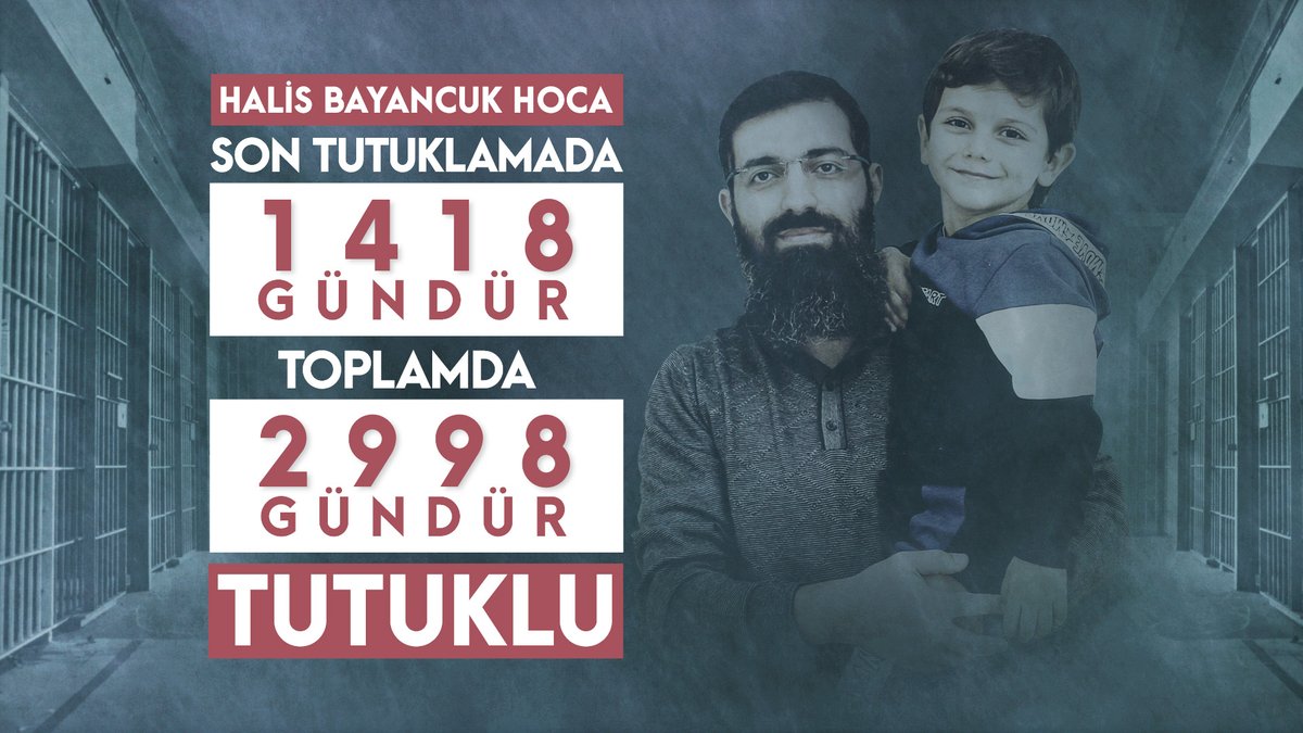 📌Halis Hoca (Ebu Hanzala) son tutuklamada 1418, toplamda ise 2998
 gündür tutuklu! 
 
Rabbimiz tüm Müslimlerin esaret bağlarını en kısa zamanda çözsün...

#EbuHanzalaHocaSuçsuzdur 
#EbuHanzalaHocayaÖzgürlük