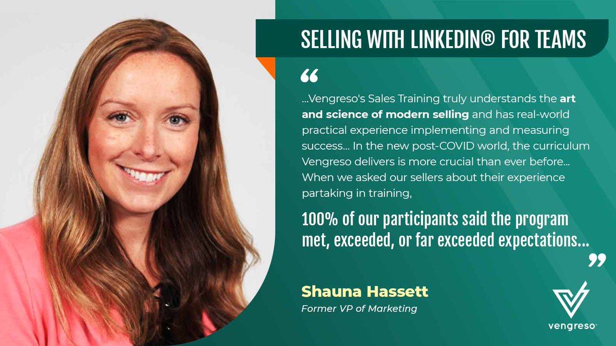 #ModernSelling is the key to catching the new #buyer. Here's an excellent testimonial from Shaunna Hasset, who bought @GoVengreso's Selling with LinkedIn for Teams course ➡️ bit.ly/2EIuhli

#LinkedInSales
