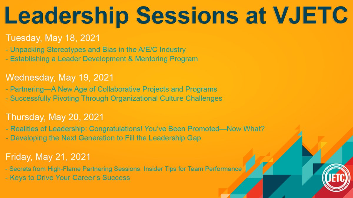 Take your leadership skills to the next level with 2 leadership sessions a day at #VJETC21. Read full session descriptions and search for other sessions you're interested in by speaker and track on the JETC website. bit.ly/3g87904