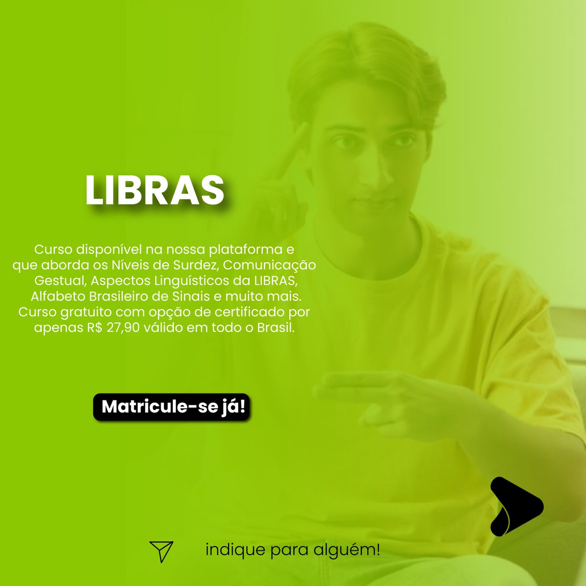 EduneCursos's tweet photo. Indicação da Semana 🌟
⠀
Você sabia que hoje aprender libras (Língua Brasileira de Sinais) é muito importante para sua vida pessoal e profissional?
⠀
Faça a sua matrícula e aprenda mais!

#edunecursos #libras #cursosgratuitos https://t.co/WA5QoFGpA9