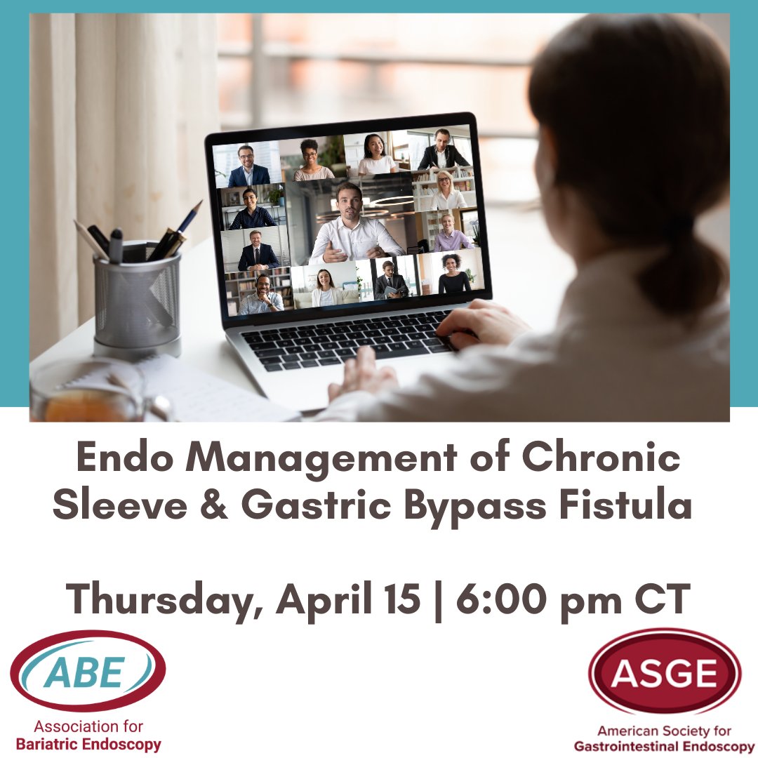 Tomorrow! During the Endoscopic Management of Chronic Sleeve and Gastric Bypass Fistula webinar, learn to manage post bariatric surgical complications, especially chronic fistulas after RYGB and sleeve gastrectomy. Register now! asge.org/home/education… #GITwitter