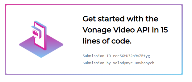 VovaDowhanych's tweet photo. I just built a fully working video application in minutes while taking part in the #VueconfUS @VonageDev #VideoAPIChallenge! Find out how to get started at https://t.co/PrcbgU2tuS https://t.co/Aie68E31YW