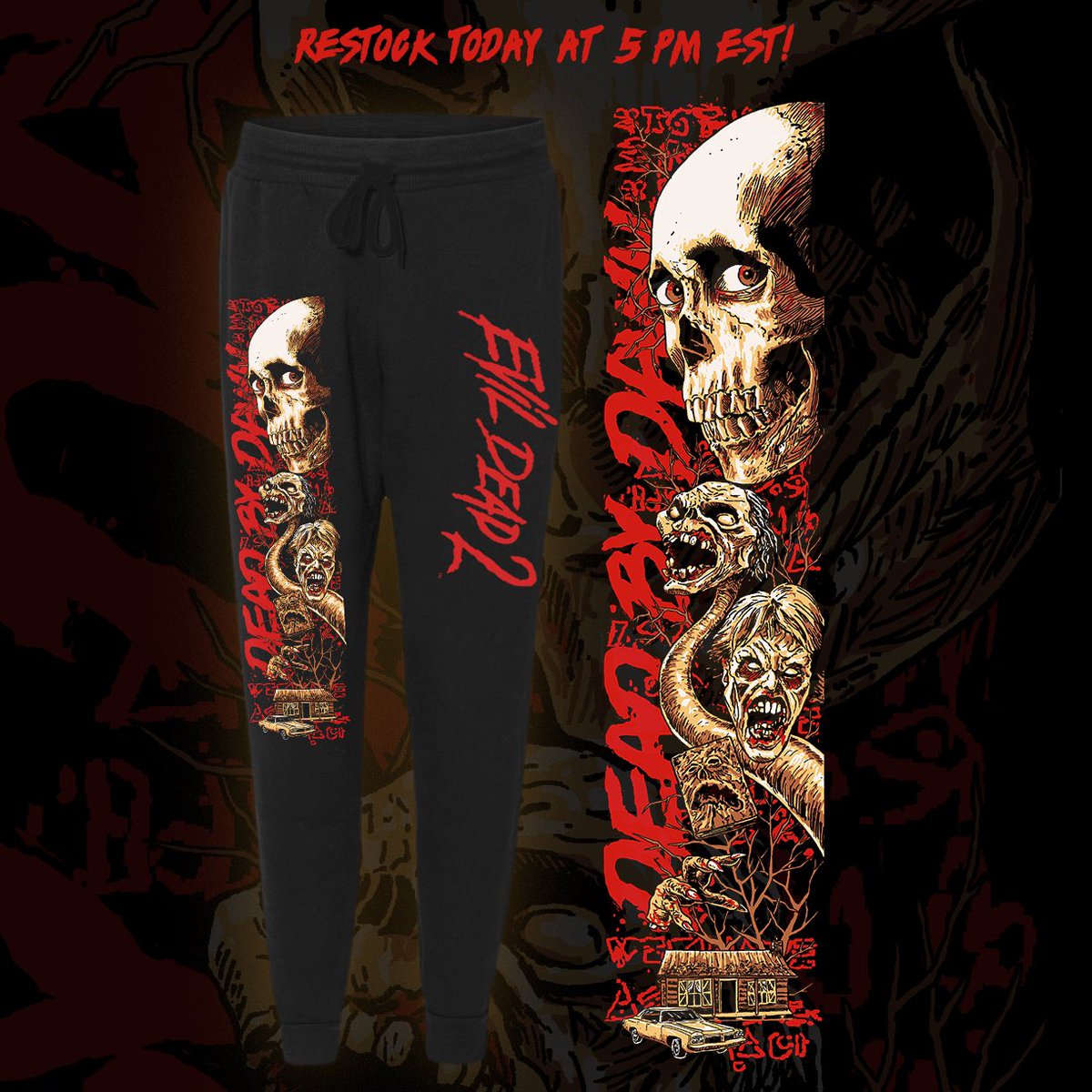 CAVITYCOLORS's tweet image. RETWEET, and you’ll be entered to win a pair of our EVIL DEAD 2 sweatpants! 💥 Winner announced on this post Friday. You must be following to be eligible.

👉 TODAY at 5 PM EST, we’re restocking a bunch of designs from:
EVIL DEAD 2, THE VOID, HAUNT, &amp;amp; 
RETURN OF THE LIVING DEAD!