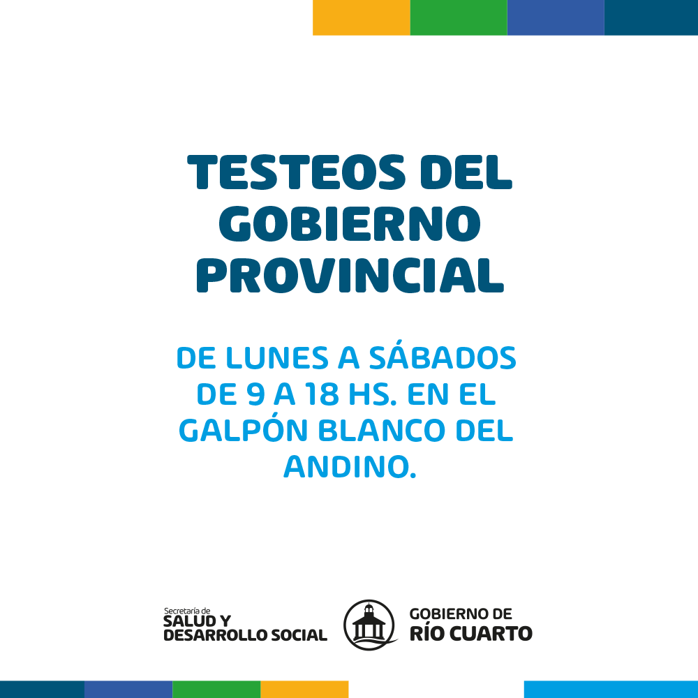 gobderiocuarto's tweet photo. ⚠️ATENCIÓN⚠️
A partir de la semana que viene, este será el cronograma de testeos en la ciudad 👇.
La prioridad de atención es por orden de llegada. Consultá todos los días en nuestras historias de Facebook e Instagram el #OperativoIdentificar a realizarse.
#NosCuidamosEntreTodos https://t.co/ktM9RpOe7U