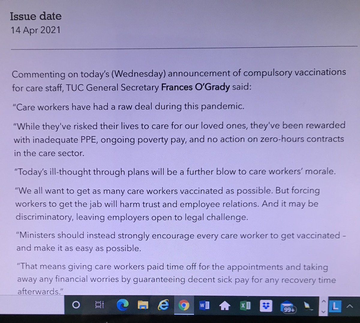 TAEN_Uk's tweet photo. Can’t help thinking ⁦@The_TUC⁩ ‘s comments on care workers and vaccinations is missing something. Currently seeking carers for my disabled daughter to return to independent living and found a bafflingly high percentage rejecting vaccination, even though free etc. Why? https://t.co/f11yyjLJke