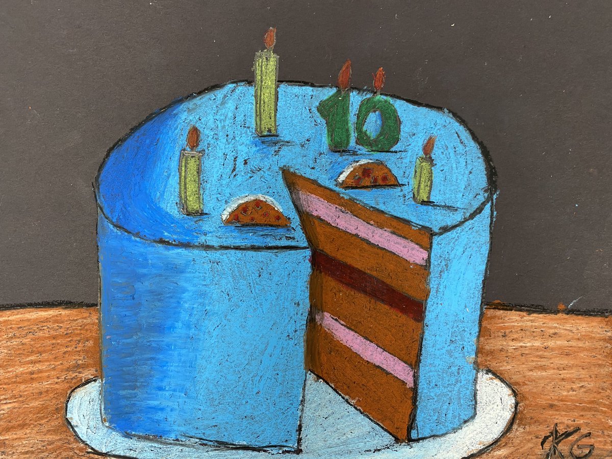 HVEArt's tweet photo. And this is why oil pastels are my favorite. 💖🎂 They have nailed it! @ThomasonHVE #lifeisgoodathve #popart https://t.co/kzjCruvjvD