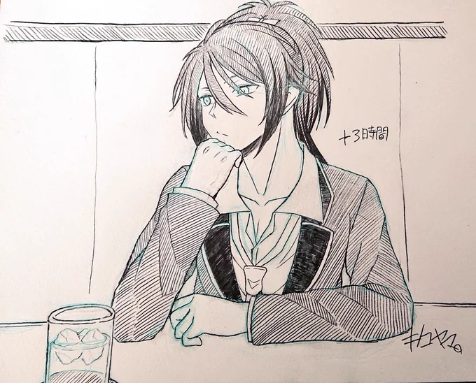 #短刀版深夜のお絵描き60分一本勝負
【喫茶店】
たまに酒の抜けた顔でぼんやりと外を眺めている美形を目撃して天を仰ぎたい(私の画力では無理があった) 