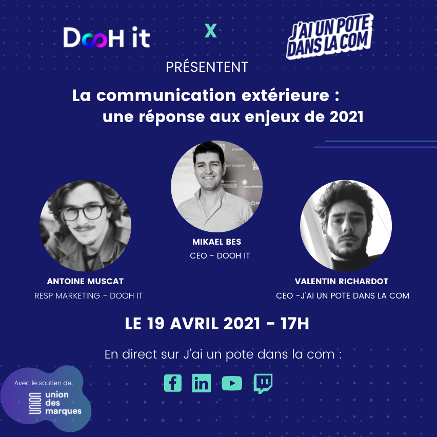 Inauguration du nouveau format #Webinaire  en partenariat avec <a href="/unpotedanslacom/">jaiunpotedanslacom</a>  avec pour thématique la communication extérieure, la réponse aux enjeux de 2021.

RDV Lundi 19 avril à 17h en direct sur les réseaux de <a href="/unpotedanslacom/">jaiunpotedanslacom</a> 

L'inscription ici : bit.ly/3uJZMzK