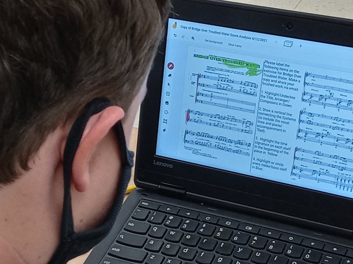 MHCHSChorus's tweet photo. Building music literacy skills in choral music with current repertoire using digital color-coded choral scavenger hunt and labeling exercises.  Students continue to demonstrate their comprehension of sight-reading and vocal music skills. #wearefinearts #vocalmusicvirtuallearning https://t.co/gSTr4RkmNB