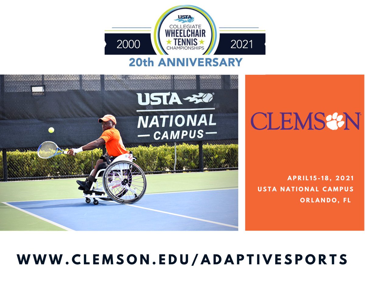 Clemson Adaptive Sports and Recreation (@cuadaptivesport) on Twitter photo The <a href="/clemsonWCtennis/">ClemsonWheelchairTennis</a> team is off to represent <a href="/ClemsonUniv/">Clemson University</a> at Collegiate Nationals. Wish them luck, and if you’re in Orlando, swing by the USTA National Campus to support <a href="/MarsdenMiller2/">The Champ‼️‼️‼️</a> and Jeff Townsend.
Go Tigers!! 🐅 The <a href="/clemsonWCtennis/">ClemsonWheelchairTennis</a> team is off to represent <a href="/ClemsonUniv/">Clemson University</a> at Collegiate Nationals. Wish them luck, and if you’re in Orlando, swing by the USTA National Campus to support <a href="/MarsdenMiller2/">The Champ‼️‼️‼️</a> and Jeff Townsend.
Go Tigers!! 🐅