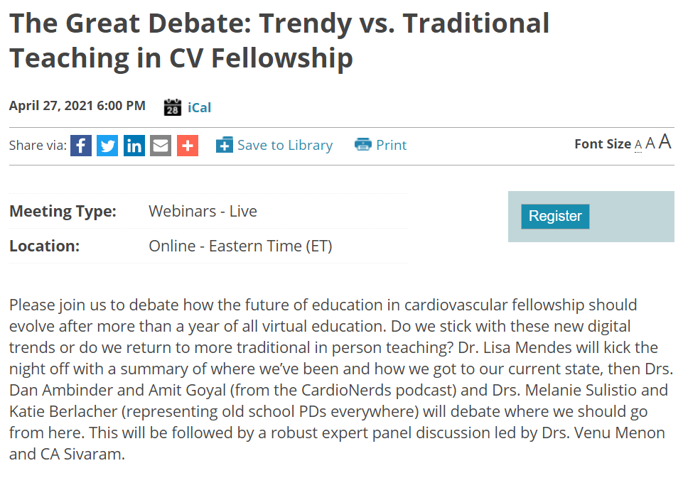 CardioNerds's tweet photo. 🥁Join us‼️

🥊THE GREAT DEBATE 
- by the @ACCinTouch PD Section

💻🆚📚"Trendy vs Traditional Teaching" 

@AmitGoyalMD &amp; @Dr_DanMD 
                 -vs- 
@KBerlacher @melsulistio 

🗓️On April 27th at 6pm EST
w/ LIVE Twitter Chat! #CardsJC 

🔗https://t.co/HPh65uxbFv https://t.co/I6ioaPICQK