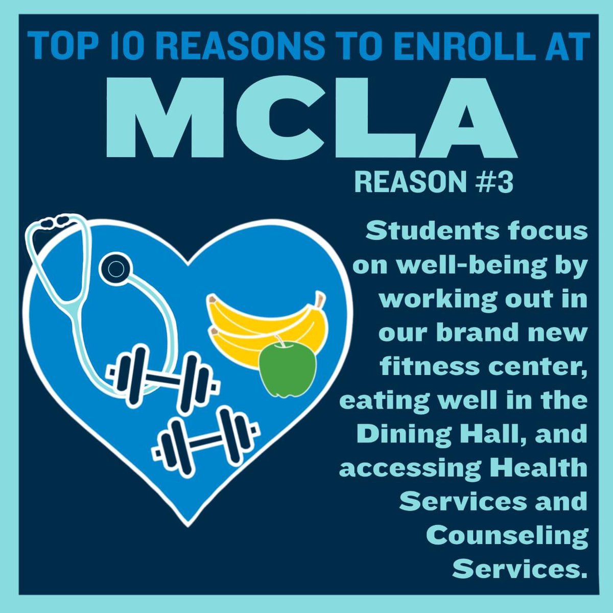 MCLA_Admission's tweet photo. Reason #3: Students focus on well-being by working out in the brand new fitness center, eating well in the Dining Hall, and accessing Health Services and Counseling Services.
Schedule a campus tour today! https://t.co/Tu0XzWn7SA
#Top10 #MCLA #MCLA2025 #MAKEITMCLA https://t.co/Hw5dLk87JE