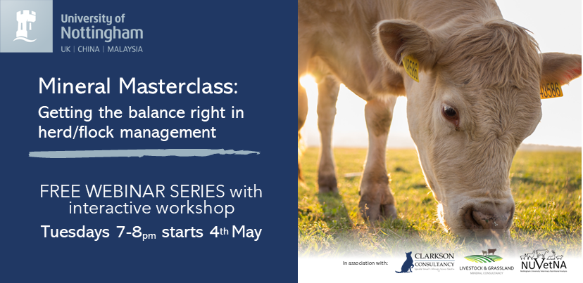 Unsure how to get your farm mineral balance right? Could you be over or undersupplying affecting health and performance?
Join us for a FREE webinar and workshop series &amp; add confidence with minerals to your on-farm toolkit.
Register &amp; find out more here:
nottingham.ac.uk/vet/study-with…