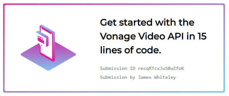 planetpush's tweet photo. I just built a fully working video application in minutes while taking part in the #VueconfUS @VonageDev #VideoAPIChallenge! Find out how to get started at https://t.co/G9NBJFcl2l https://t.co/Dgs8gQw705