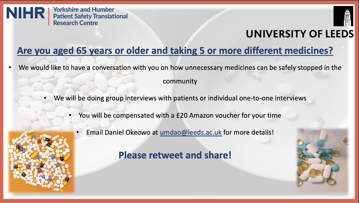 DanielOkeowo2's tweet photo. Patients may stay on medicines longer than necessary 💊 We’re inviting patients to discuss how to stop unnecessary medicine use within the community in a way that works for you!  @MedicinesDavid @BethFylan @tabishzaid @YH_PSTRC https://t.co/yZplXyt4Hj