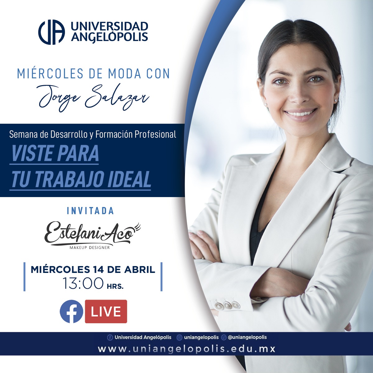 uniangelopolis's tweet photo. Recuerda que estamos en la Semana de Desarrollo y Formación Profesional. No te pierdas hoy en Miércoles de moda "Viste para tu trabajo ideal" una excelente tema para nuestra imagen profesional.

https://t.co/Sn0nhV76qu

#SoyUniAngelopolis #UniAngelopolis #Desarrolloprofesional https://t.co/6QeYejhQg2