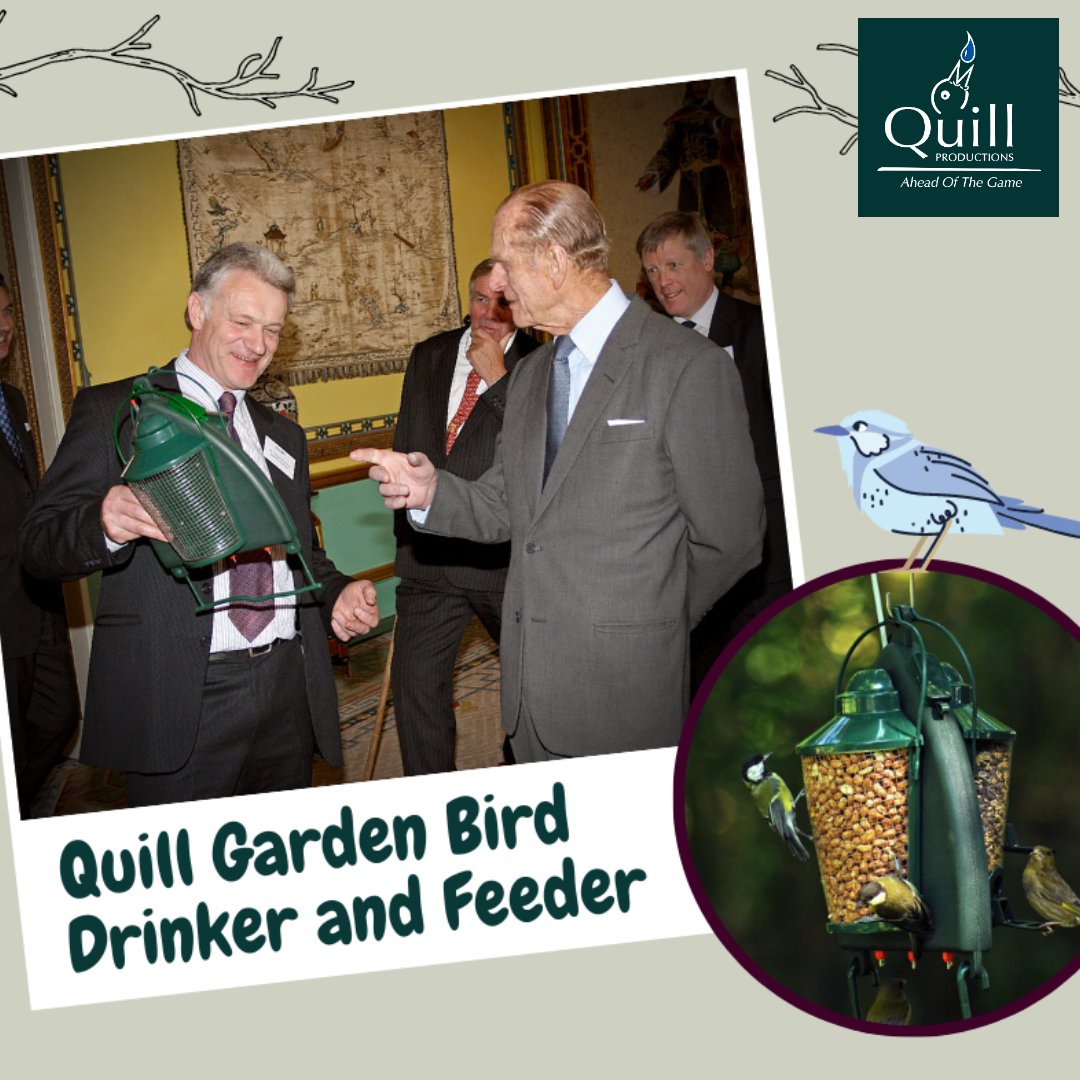 QuillProd's tweet image. The Quill Garden Bird Drinker + Feeder was approved by the late Prince Philip, pictured here with our founder Graham Crocker🇬🇧

Provide your garden visitors with clean water, seeds and nuts all year round🌨🌞🍂🌱

s.ripl.com/no8mjz

#princephilip #birdwatching #gardenbirds