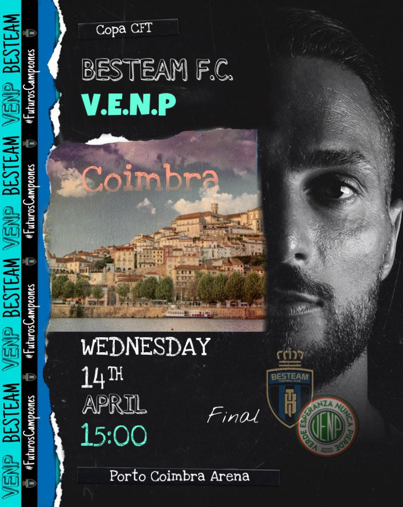 Match Day!! 🔵⚫️🔵

-Final-
CFT XVII Portugal 🇵🇹 

Besteam F.C. 🆚 
Verde Esperanza Nunca Pierde

🏟 Porto Coimbra Arena
⏰ 15:00 🇪🇨 

#CFTXVII 🇵🇹 #FuturosCampeones #BesteamFC <a href="/Tornado_Designs/">Tornado Designs</a>
